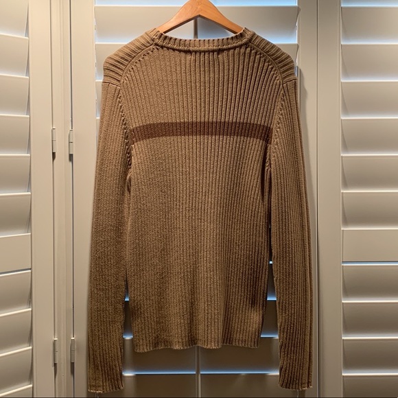Calvin Klein Jeans Medium long Sleeve Tan w/ Brown Stripe Pullover Sweater - Picture 2 of 4